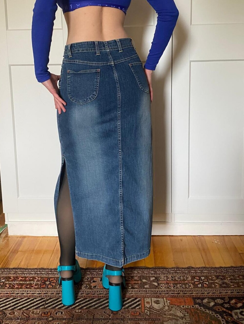 Vintage Y2K Blue Denim Maxi Skirt - Picture 3 of 3